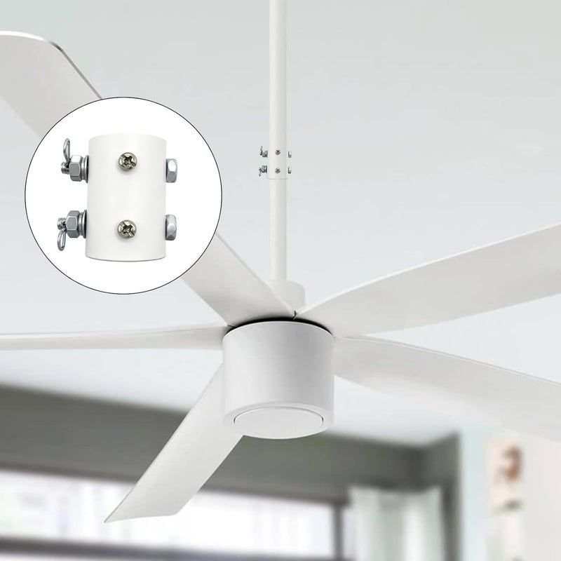 FEHEED White Ceiling Fan Downrod Coupler with Open-Slot Design,1.26" Outer Diameter & 1.8" Length & 2mm Thickness, Fits Various Non-Threaded Ceiling Fan Rods of 1" OD, Includes Secure 2 Safety Clips - Image 4